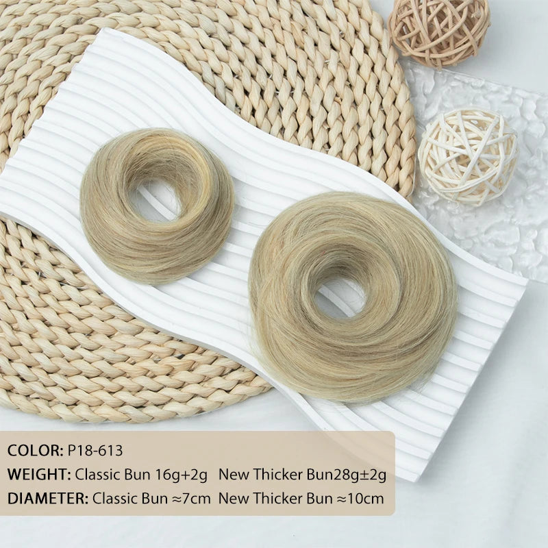 MRS HAIR Human Hair Buns Chignon Ponytail Hairpiece Updo Donut Real Hair Extensions Flexible Elastic Band Brown Blond