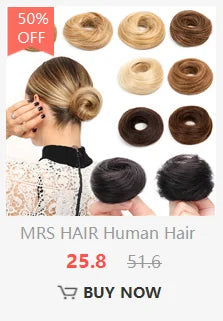 MRS HAIR Human Hair Buns Chignon Ponytail Hairpiece Updo Donut Real Hair Extensions Flexible Elastic Band Brown Blond