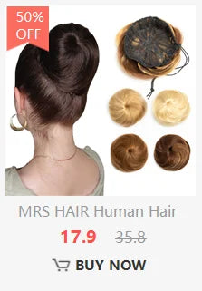 MRS HAIR Human Hair Buns Chignon Ponytail Hairpiece Updo Donut Real Hair Extensions Flexible Elastic Band Brown Blond